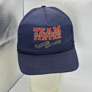 VINTAGE Team Syntex Hat‎ Cap Snap Back Navy Blue Embroidered Rope Trim Mens 80s
